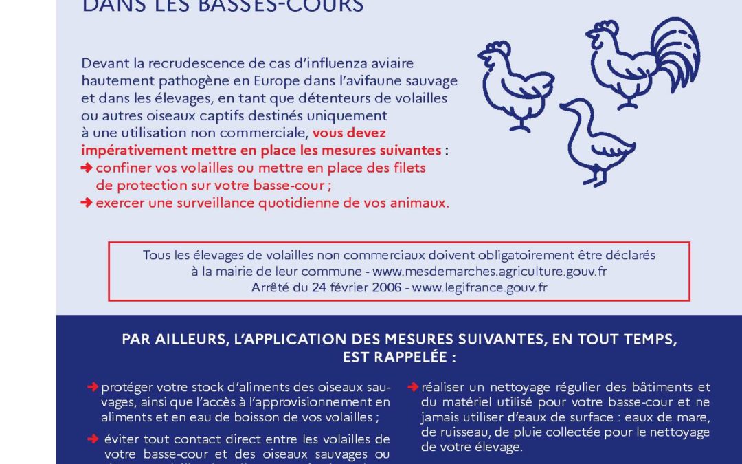 INFLUENZA AVIAIRE – RELÈVEMENT DU NIVEAU DE RISQUE