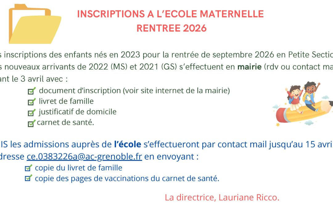 INSCRIPTION ÉCOLE MATERNELLE RENTRÉE 2026-2027